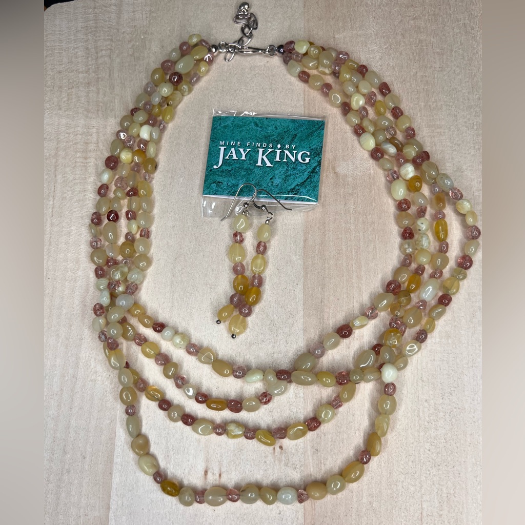 Jay King Yellow Opal Strawberry Quartz Necklace And Earrings